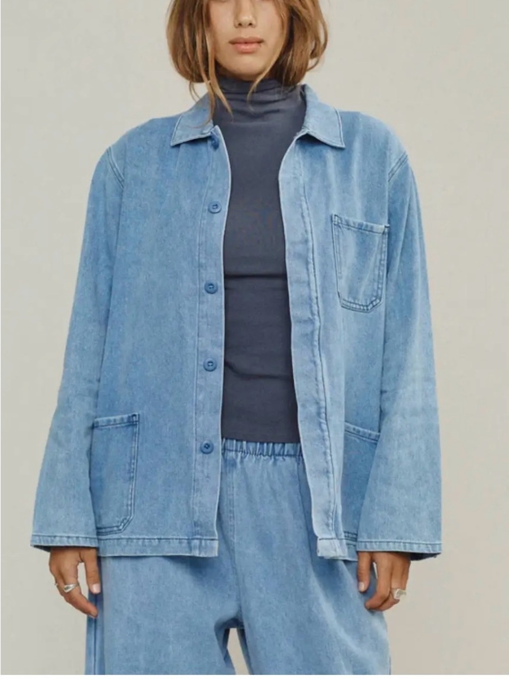 Jungmaven Olympic chore coat in light denim sz L